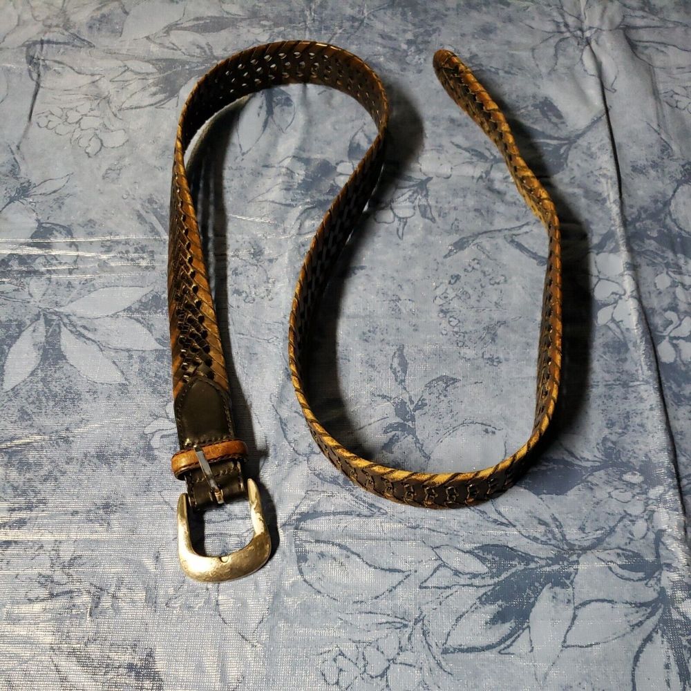 Brighton 1997 Vintage Burma Laced Leather‎ Belt #94603 Black/Brown sz 38